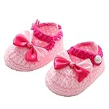 Koly Newborn Baby Girls Crib Crochet Handmade Knit Sock Infant Bowknot Prewalker Shoes 3 -12 month