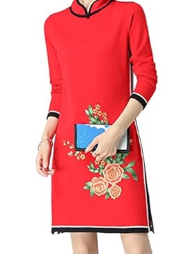 ALUK- Stile cinese - retrò Cheongsam di temperamento Vestito a maglia sottile a maglia lunga dal maniche a maglia...