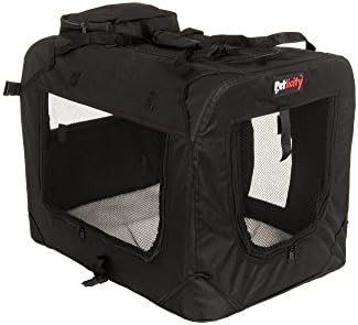 Petlicity ® Premium Lightweight Folding Travel Pet Carrier with Carry Handles - Strong and Light Tubular Steel Frame for Strength and Stability - Ventilated Mesh Windows and Roll Up Zipped Doors - Soft Fleece Mat - Handy Storage Compartment and Removable Bag for Toys and Treats (Extra Large, Black)