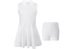 SPFASZEIV Vestito da Tennis per Ragazze con Tasche Separate per Pantaloncini Abito Sportivo da Golf Senza Maniche Polo Tennis Dress 5-15 Anni