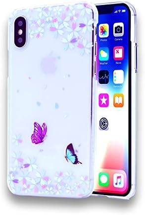 ACE-ACCESSORIES Pretty Butterfly Design Floral Roses Flowers Vintage Retro Case Hard Cover for iPhone X