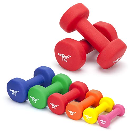 Maximo Fitness Mancuernas de Neopreno (Par) - 2 x 3kg - Pesas de Mano Perfectas para el Desarrollo de Fuerza, Tonificación Muscular, Gimnasia en Casa y Rehabilitación - Ideal para Hombres y Mujeres.