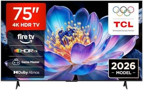 TCL 75V6D 75 pollici, 4K UHD, Smart TV, Fire TV, HDR10+, Dolby Atmos, DTS:X, Game Master, Motion Clarity, AirPlay 2, Compatibile con Alexa