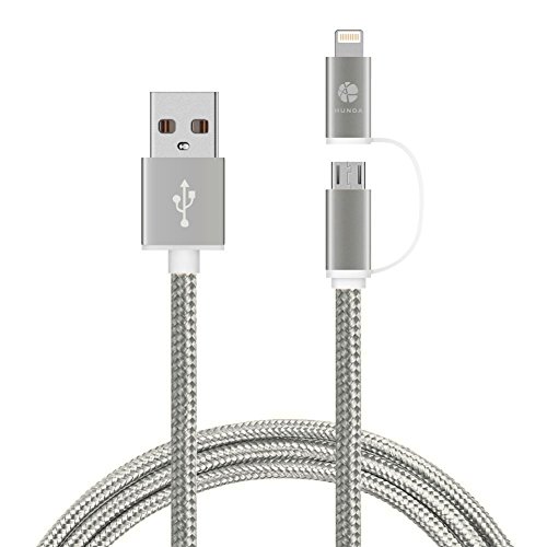 2 in 1 Ladekabel USB Lightning, HUNDA 1M Nylon umflochtenes Lightning Ladekabel [Apple MFi zertifiziert] für iPhone 7/7 Plus SE 6S/6S Plus 6/6 Plus, 5S/5C/5 , iPad Air 2, iPad Mini 3 (Grau)