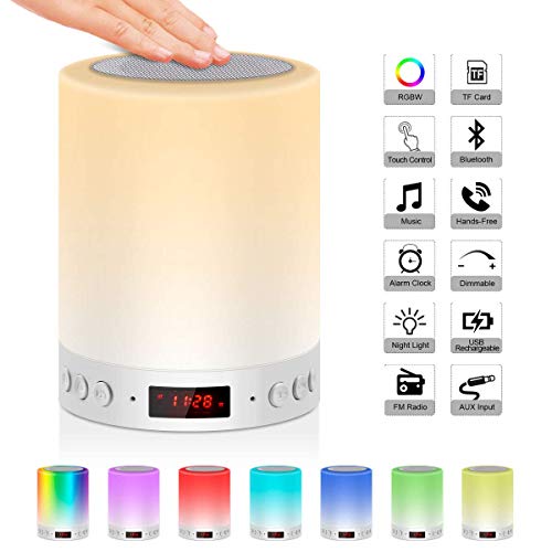 MKZWYY Lámpara de Mesa, Lámpara de Noche Lámpara de Tabla Altavoz Bluetooth Reloj Despertador FM Tacto Altavoz Portátil Reproducción de MP3 Soporte TF AUX-IN