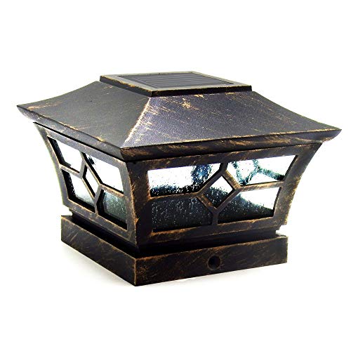 CHEEKON Square Fences Post Caps Solar Light, Magnesium alloy material, Bronze, Compatible - Fits in any Standard 3.5" or 4" Wood Post, Outdoor Garden Decks Bridges.