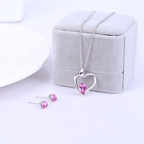 GYJUN Jewelry Set Classic Elegant Crystal Unique Design Heart Shape Pendant Necklace Earrings Girlfriend Gift , rose