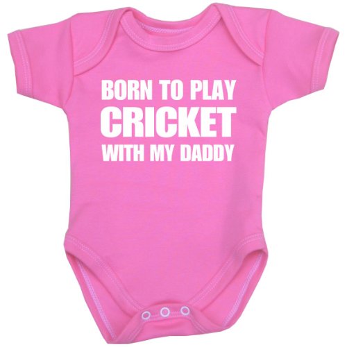 1 Born to Play Cricket with my Daddy Baby Clothes Bodysuit Vest NB-12 mth PINK 0-3