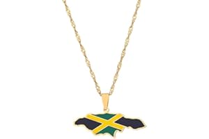 LUTAKU Jamaica Map and Flag Necklace for Women Men, Jamaican Necklace Pendant Charm, Stainless Steel Map Jewelry Accessories