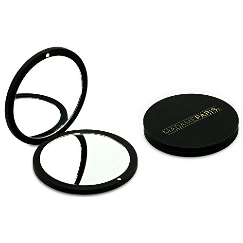 MadameParis - Espejo Plegable de Bolsillo - Doble Cara - Compacto - 1 Espejo de Aumento- Funda de Transporte de Terciopelo