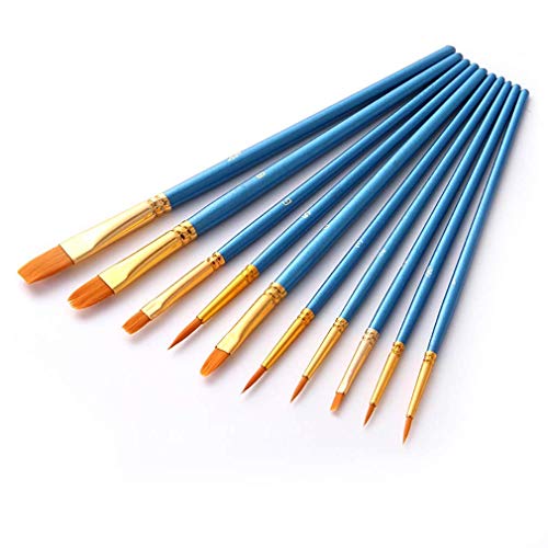 Wiber Paint Brushes 10 Pieces Set, Professional Fine Tip Paint Brush Set Round Pointed Tip Nylon Hair Artist Acrylic Brush for Acrylic Watercolor Oil Painting (Blue-10)