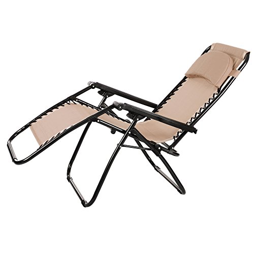 grapest Faltbare Liegestuhl Sonnenliege klappbare Relaxliege mit armlehne 177 x 68 x 110cm Campingstuhl Gartenstuhl Bis:130KG (Khaki) - 3