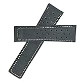 TIME4BEST Herren 24mm schwarz Wildleder Leder Uhrenarmband beige stitch kompatibel mit Tag Heuer Faltschließe
