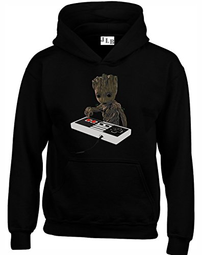 JLB Print Baby Groot Playing a Snes Fan Super Heros Films Et Bandes Dessinees Sweats a Capuche Unisexe Qualite Superieure pour Hommes Femmes et Adolescents - Noir/Grand