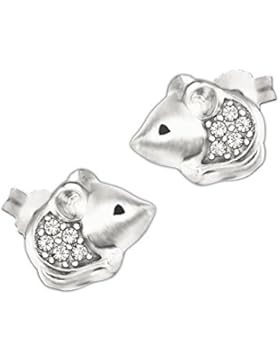 CLEVER SCHMUCK Silberne kleine Ohrstecker Mini Maus 7 x 5 mm seidenmatt mit Zirkonias weiß STERLING SILBER 925