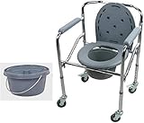 chaises d'aisance avec Roues Adulte réglage de la Hauteur Portable Pliable Douche Robuste Solide avec des barils roulettes Tapis de sécurité Anti-dérapant 3-en-1