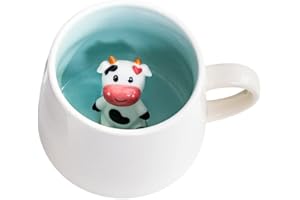 Biigming Tasse Vache 3D Tasse Aniaml en Céramique 350 ml Mug Humour Faite à la Main comme Cadeaux pour Noël, Anniversaire, Femmes, Enfants(Vache)