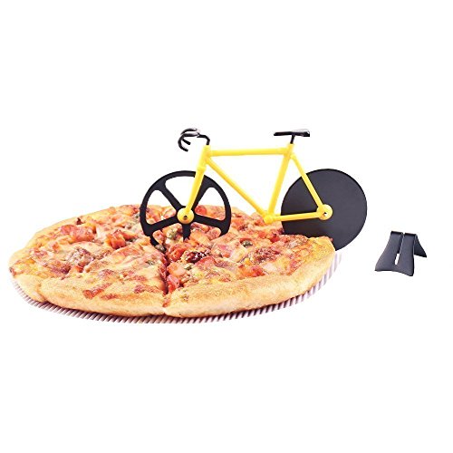 Pizzaschneider Fahrrad-Pizza-Schneider-Pizza-Schneidmaschine durch Yuxing, doppelte Edelstahl-Pizza-Schneiden-Räder mit einem Standplatz (Weiß & Schwarz) - 3