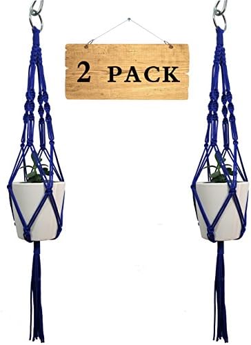 MINI 4 Legs Nylon Rope Plant Holders for small pot in Diameter of 5 inches ,in 6 Colors, 28-inches From top of the Ring to the bottom ( 2 pcs per pack ) (Navy Blue)