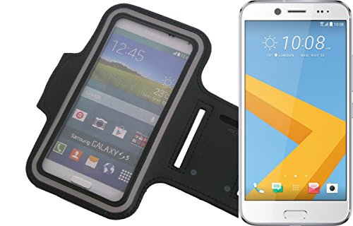 Preisvergleich Produktbild Neopren Jogging Armband Sportarmband Oberarmband für HTC 10 evo, schwarz mit Reflektor Streifen. Fitness Lauf Armband