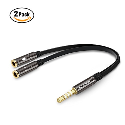 KingTop 3.5mm Microphone and Headphone Splitter Adaptor Cable -Black (2 Pack)
