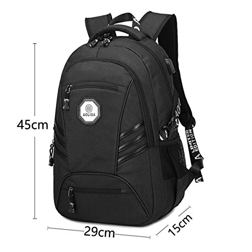 USB Rucksack  Marsoul 15 Zoll Rucksack Herren Studenten Backpack Laptop Rucksack Sch  ler Backpacks Schultaschen k  Schwarz   Schwarz 