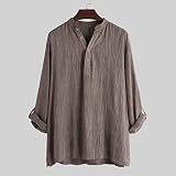 DNOQN Herren BeiläUfig Blusen Sportshirt Polohemd Beiläufig Baumwolle Atmungsaktiv Solide Langarm Sommer Schaltflächen Shirt Bluse Braun XXXXL