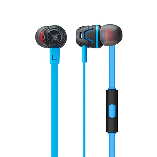 Phiaton C450S Azul Claro Auriculares con Aislamiento de Ruido, Bajos en el oído, Bajos Extremos, Cable Plano sin enredos con micrófono Incorporado y Funda de Transporte