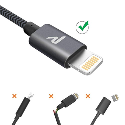 Rampow RAMPOW06  MFI certifi   Apple  C  ble Lightning vers USB en Fibre de Nylon Tress   - Chargeur iPhone - Gris Sid  ral 20 cm 0 65ft