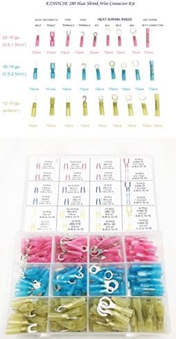 280pcs Heat Shrink Wire Connector Marine Automotive Kit, Heat Shrink Connectors,Connectors Heat Shrink,Insulated Crimp Terminals Set, Heat Shrink Wire Connectors Assortment Crimp Terminals Case Kit, Heat Shrink Wire Crimp Electrical Connector, Heat Shrink Electrical Wire Crimp Terminals-By LINKW