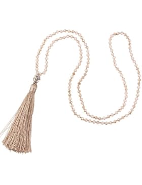 KELITCH Schmuck Kristall Bead Schnur Kette Lange Damen-Halskette Mit Silber Buddha Kopf & Quaste Anhänger - Multi...