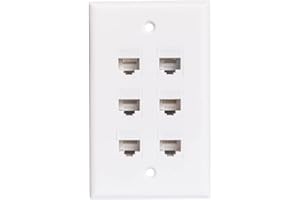 ESYLINK BUPLDET 6 Port CAT6 Ethernet Wall Plate - Network Cat 6 RJ45 Keystone Jack Cover Plate Female to Female Cat7/6/6e/5/5e Cables - White