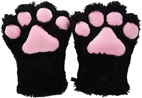 TOOGOO 2 pieces Black Cat Foot Paw Plush Gloves + Cat Ears Hair Clips Hair Pins Party Cosplay