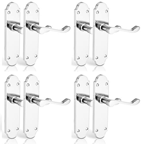 XFORT® Richmond Lever Latch Scroll Polished Chrome Door Handles, Elegant Door Handle Set for Wooden Doors, Epsom Shaped Internal Door Handle, Ideal for All Types of Internal Doors [4 Pairs].