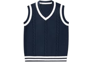 LOLANTA Boys Girls Knitted Vest V-Neck School Jumper Sleeveless Knitwear Sweater Pullover for Kids 5-11 Years