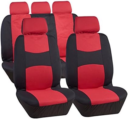 UR URLIFEHALL BLACK/Charcoal RED Car Seat Cover Mats Full Set(Fit Most Car, Truck, Suv, or Van)