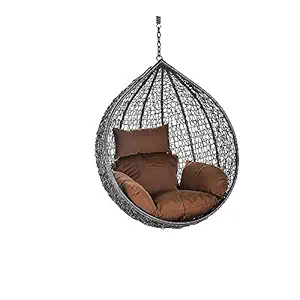 Comfort Home Single Seater |Swing Chair Without Stand & Cushion & Hook Outdoor Indoor| Outdoor| Living Room | Balcony | Garden | Patio | Home Improvement ( Basket-Brown, Brown Cushion), Ceiling Swing