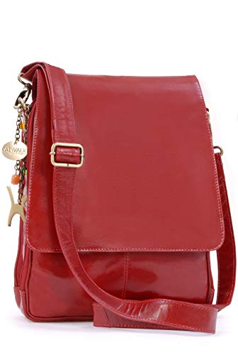CATWALK COLLECTION - CITY - Bolso bandolera - Apto para documentos A4 - Ideal para la ciudad y el trabajo - Cuero - Rojo