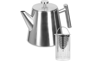 C CASTAGNOLA Castagnola Teekanne mit Filter | Teekanne | Teekanne doppelwandig | Teekanne Edelstahl | Hochwertiger Edelstahl | 1 Liter | 5 Tassen Tee (Silver Shine) (Silver)