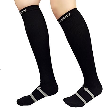 UncleHu Graduated Compression Socks - Anti-Fatigue, Boost Circulation, Reduce Swelling - Great for Running, Athletic Sports, Training, Flight Travel - Suits Nurses, Pregnancy, Unisex - Black Men S