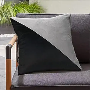 Mellifluous Decorative Holland Velvet Febric Grey Black Set of 2 Square Sofa Pillow Covers Pillowcase for Sofa Bedroom with Invisible Zipper (14X14, Grey-Black)