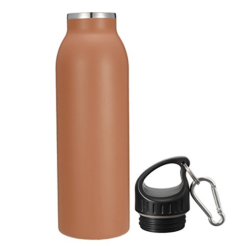 KING DO WAY 20oz/600ML 8 Farbe Edelstahlflasche mit Karabiner und Sport Cap Classic | Trinkflasche Thermosflasche Wasserflasche aus 18/403 Edelstahl | Auslaufsichere Vakuum-isolierte Sportflasche BPA Frei | Khaki - 3