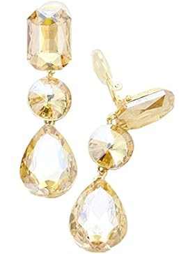 Schmuckanthony Abendschmuck Cocktail Abi Ball Lange Ohrclips Clips Klips Clip On Ohrringe Kristall Honig Gold...