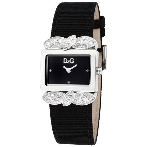 D&G Ladies 800 Quartz Watch DW0493 With Black Rectangular Analogue DialAnd Black Fabric Strap