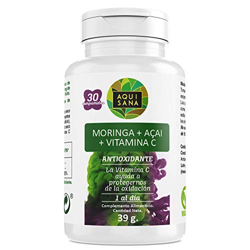 Moringa e vitamina C per regolare il colesterolo - Moringa + Acai + Vitamina C come antiossidante naturale e per aiutare a perdere peso e dimagrire - 30 compresse