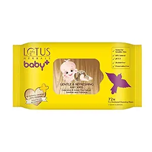 Lotus Herbals Baby+ Gentle and Refreshing Baby Wipes, Yellow (72 Count)