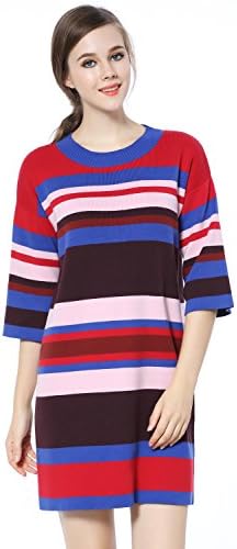 KNITBEST Women's Knitwear Half Sleeve Striped Dress (Small, Stripe)