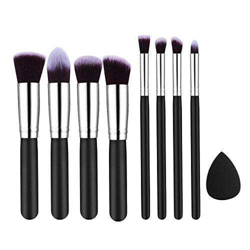 8pcs Make-up Pinselset & Gesichtsschwamm, Omorc Professioneller Kosmetik Set Satz Synthetisches Haar Pinselset Anzüge Gesichtspinsel Augenbrauen Schatten Cosmetic Foundation Concealer Bürsten für Berufsverfassungs oder Ausgangsgebrauch-Silber