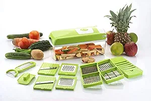 A V S FAB Vegetable & Fruit Chipser with 11 Blades + 1 Peeler Inside, Vegetable Chopper, Vegetable Slicer, (Green)