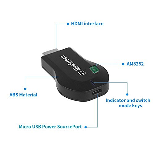 Mirascreen adattatore HDMI, video senza fili, ricevitore TV stick Miracast Dongle WiFi Display, HDMI HDTV adattatore convertitore iOS/Android, Samsung/iPhone, iPad Air/Mini/Pro - supporta DLNA AirPlay Mirrorring